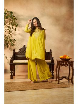 RAISIN - Neon Yellow Pure Crepe Embroidered Co-Ord (Set of 2)