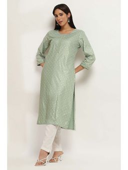Rangriti - Women Sage Green Viscose Rayon Straight Kurta