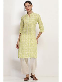 Rangriti - Women Lime Cotton Straight Kurta