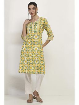 Rangriti - Women Yellow Cotton Straight Kurta