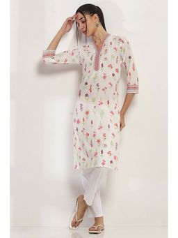 Rangriti - Women Off White Cotton Straight Kurta