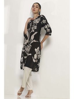 Rangriti - Women Black Cotton Straight Kurta
