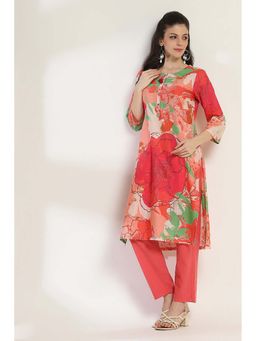 Rangriti - Women Coral Cotton Straight Kurta