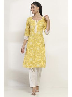 Rangriti - Women Yellow Cotton Straight Kurta