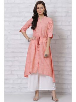 Rangriti - Women Peach Cotton A-Line Kurta
