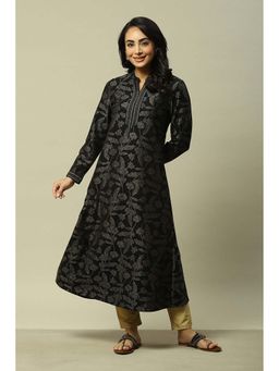 Rangriti - Women Black Cotton Blend Straight Printed Kurta