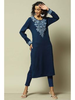 Rangriti - Women Cobalt Blue Acrylic Straight Kurta