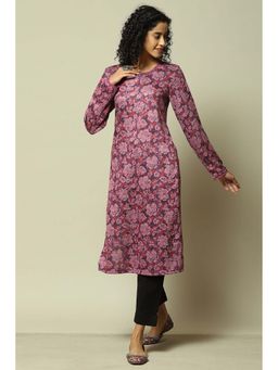 Rangriti - Women Pink Acrylic Straight Printed Kurta
