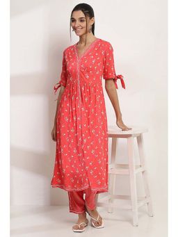 Rangriti - Women Coral Viscose Rayon Flared Kurta
