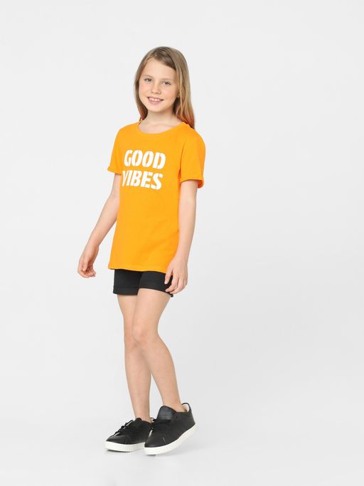 Buy KIDS Only Girls Typography Orange T-shirt Online