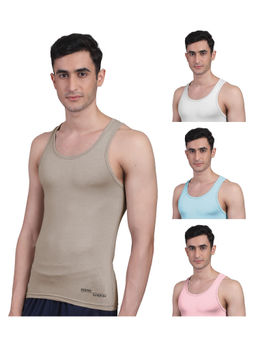 FREECULTR - Men's Twin Skin Bamboo Anti Microbial Breathtech Cotton Vest, Pack of 4