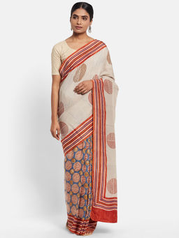 Fabindia - Viscose Modal Block Print Sari without Blouse