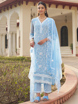 Heeposh - Schiffli Embroidered Kurta with Pant and Dupatta (Set of 3)