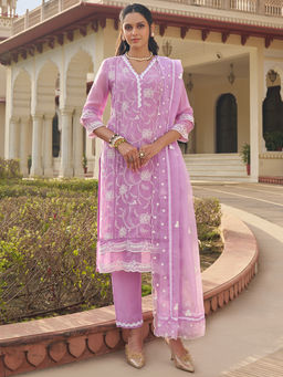 Heeposh - Schiffli Embroidered Kurta with Pant and Dupatta (Set of 3)