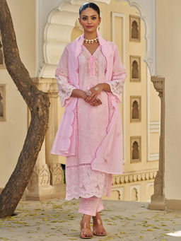 Heeposh - Schiffli Embroidered Cotton Kurta with Pant and Dupatta (Set of 3)