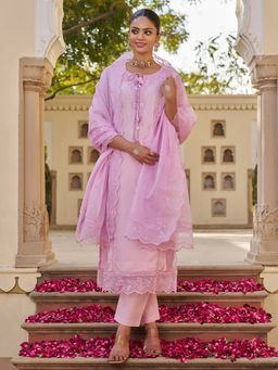 Heeposh - Multi Embroidered Organza Kurta with Pant and Dupatta (Set of 3)