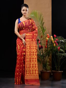 CHARUKRITI - Red & Yellow Handwoven Saree with Woven Designs