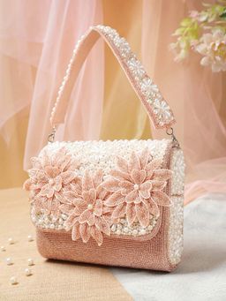 Anekaant - Women Blush And Bead Dusty Pink And Pearl White Clutch