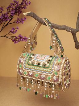 Anekaant - Women Blush And Bead Metallic Gold And Pastel Multi Clutch