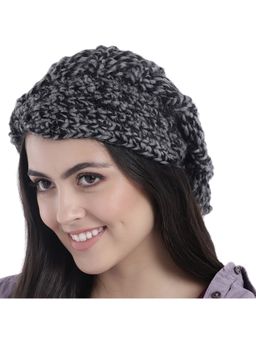 Magic Needles - Women Black Grey Self Design Beanie
