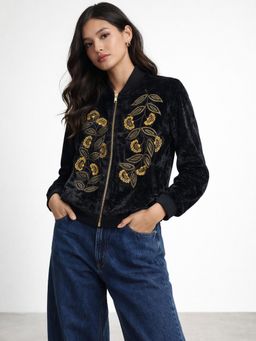 Scoup - Embroidered Velvet Black Shrug