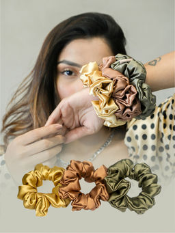 Hair Drama Co. - Shades Of Brown Satin Scrunchies (Set of 3)