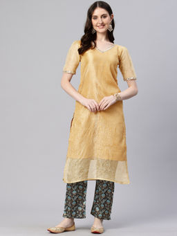 Vinya - Gold Tissue with Mirror Kurta with Pant (Set of 2)