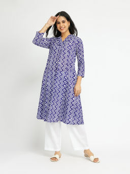 Pink Fort - Cotton Purple Chevron V-Neck Kurta with Pant (Set of 2)