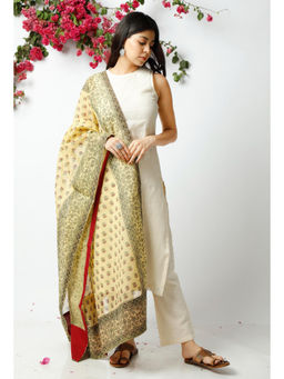 Tjori - The Artful Yellow The Charming Off White Kota Kurta with Pant and Dupatta (Set of 3)