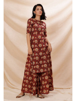 Tjori - Rust Red Kalamkari Cotton Kurta with Palazzo (Set of 2)