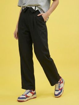 Buynewtrend - Black Solid Straight Trouser