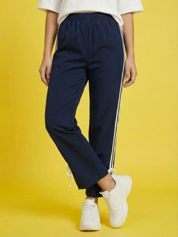 Buynewtrend - Navy Blue Solid Straight Pant