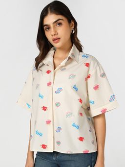 Bewakoof - Off White Printed Collar Neck Shirt