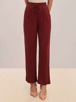 VERO MODA - Maroon Solid Wide Pant