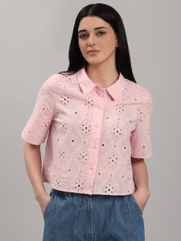 VERO MODA - Pink Embroidered Collar Neck Shirt