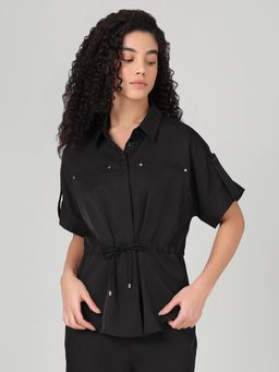 VERO MODA - Black Solid Collar Neck Shirt