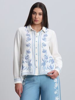 VERO MODA - White Printed Collar Neck Shirt