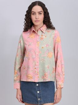 VERO MODA - Pink Floral Collar Neck Shirt
