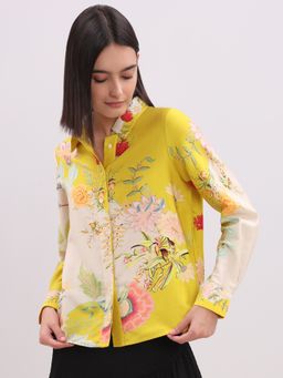 VERO MODA - Yellow Floral Collar Neck Shirt
