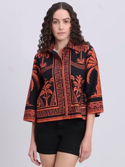VERO MODA - Black Printed Collar Neck Shirt