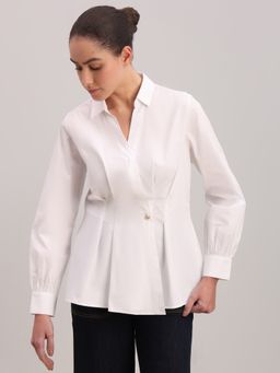 VERO MODA - White Solid Collar Neck Shirt