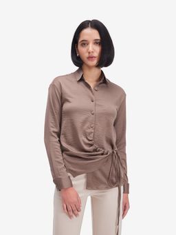 Strong And Brave - Brown Solid Collar Neck Shirt