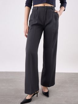 COLOR CAPITAL - Charcoal Solid Straight Trouser
