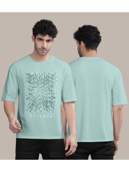 BULLMER - Neo Mint Green Front Printed Colourblock Baggy Oversized T-Shirt for Men