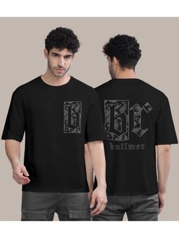 BULLMER - Black Front and Back Printed Colourblock Baggy Oversized T-Shirt for Men
