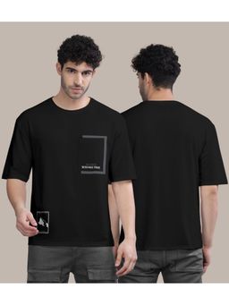 BULLMER - Black Front Printed Colourblock Baggy Oversized T-Shirt for Men