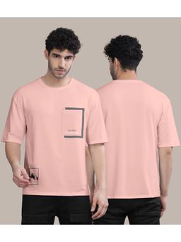 BULLMER - Peach Front Printed Colourblock Baggy Oversized T-Shirt for Men