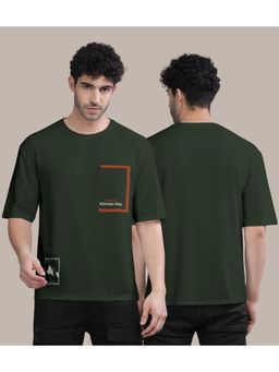 BULLMER - Olive Front Printed Colourblock Baggy Oversized T-Shirt for Men