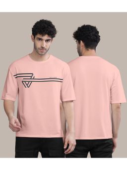 BULLMER - Peach Front Printed Colourblock Baggy Oversized T-Shirt for Men