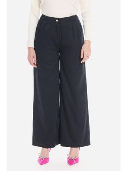 Virgio - Cotton Satin Pleated Wide Leg Pants for Women